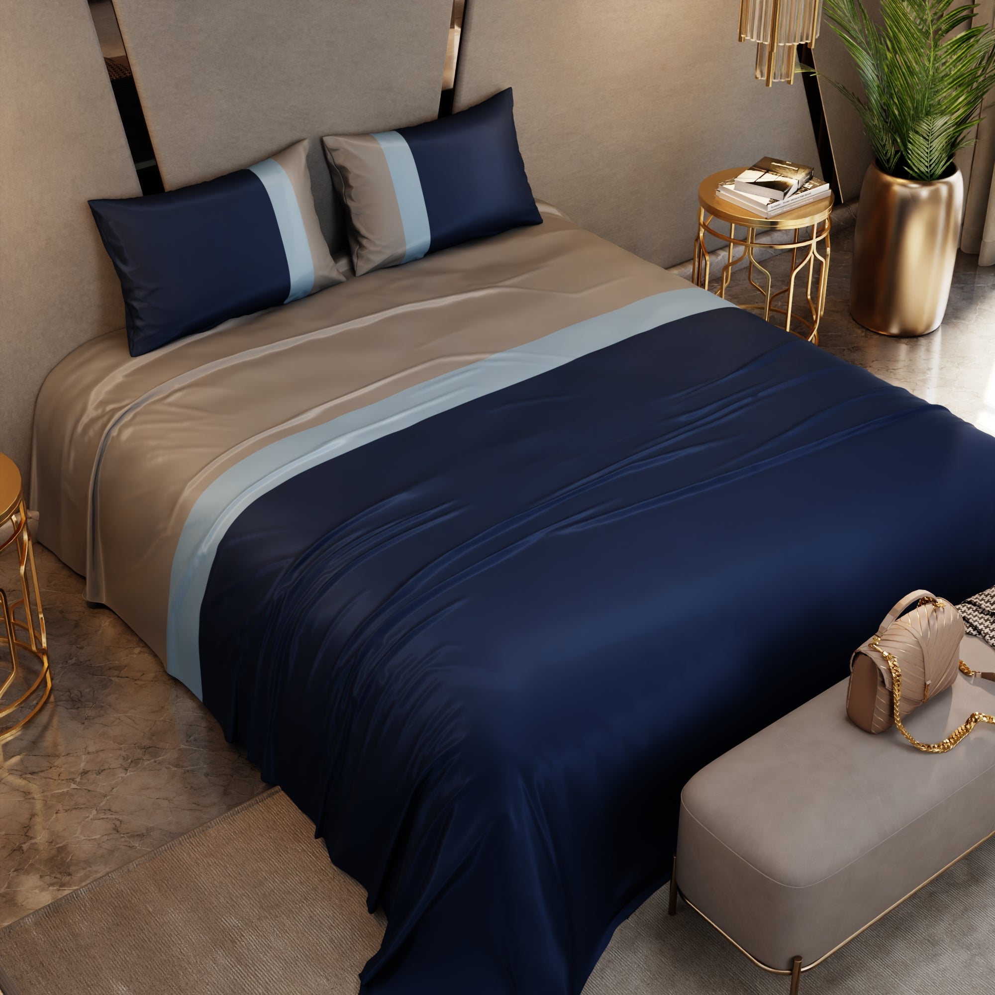 Elegant Tri-Stripes Bedsheet Set