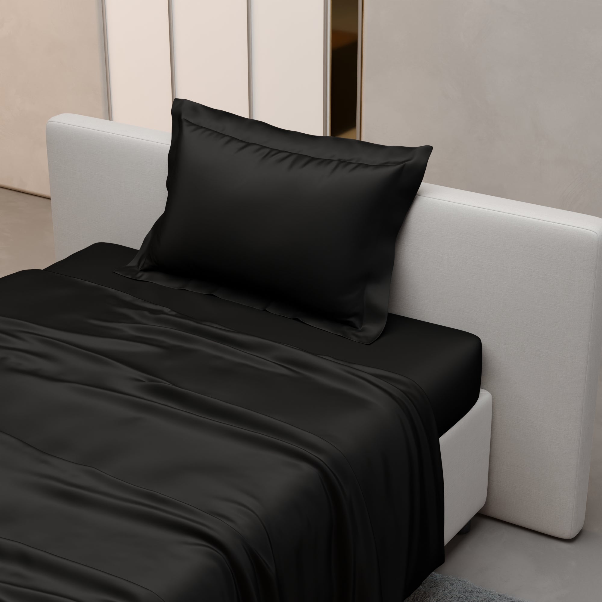 Midnight Black Flat Bedsheet Set