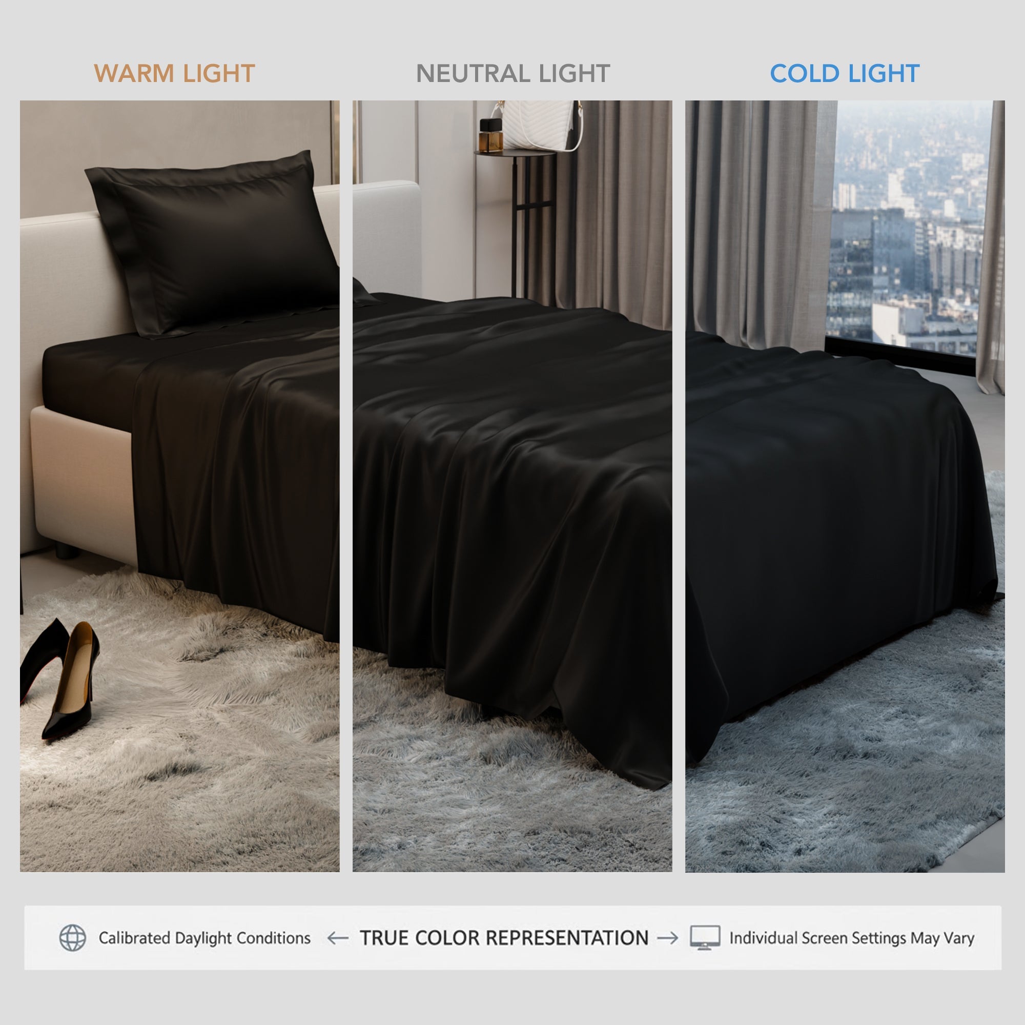 Midnight Black Flat Bedsheet Set