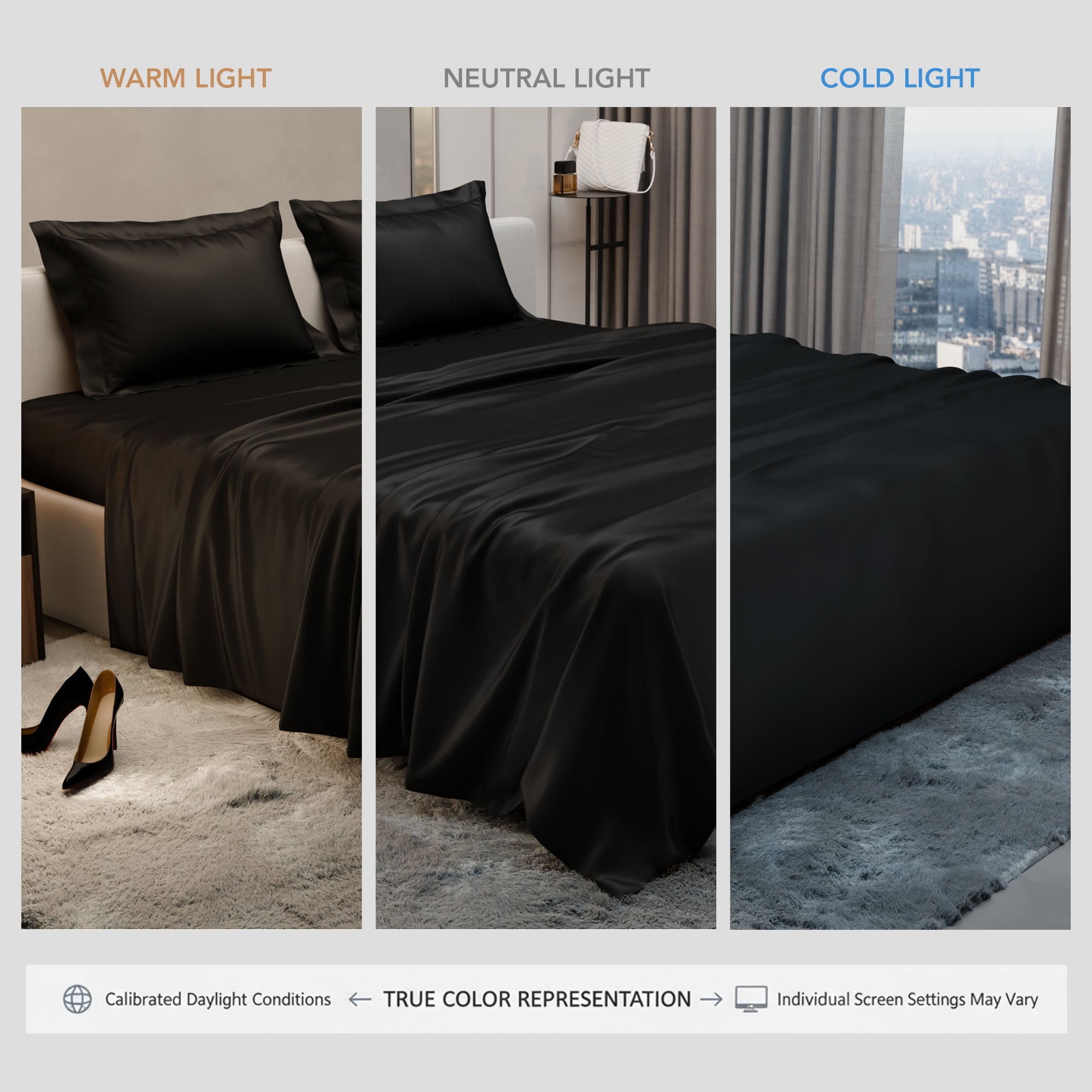 Midnight Black Flat Bedsheet Set