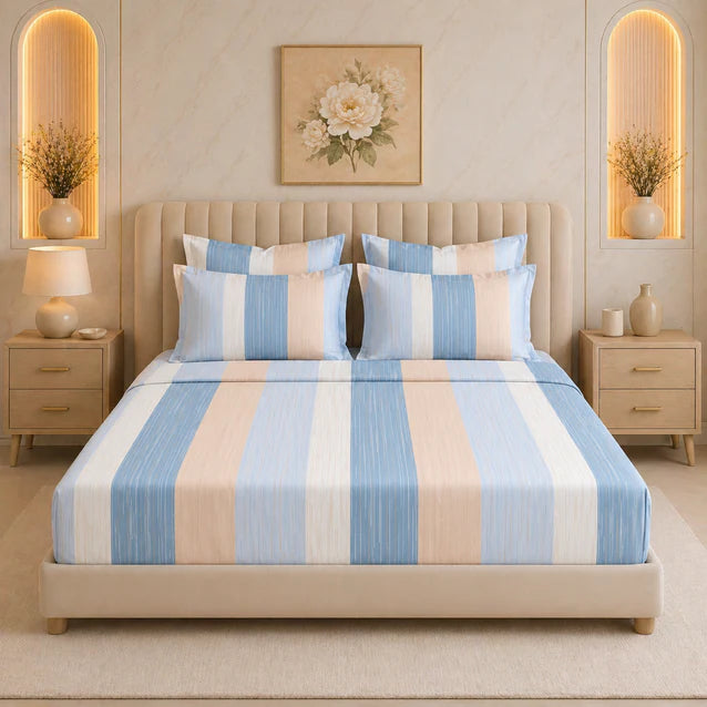 Breeze Stripe King Size Bedsheet Set (1 Bedsheet, 2 Pillow Covers)