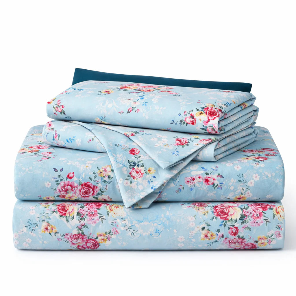 Blue Floral Bedsheet with 2 Pillow Covers – Queen Size (90 x 100 Inches) | Soft Cotton Bedsheet