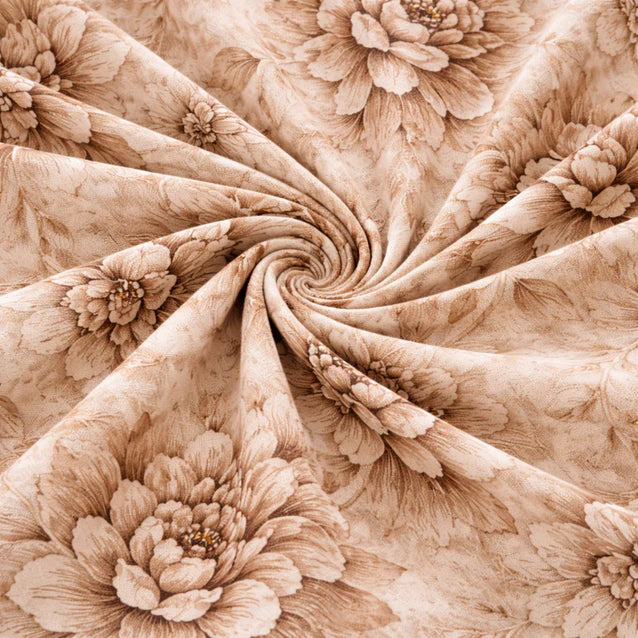 Mocha Bloom King Size Bedsheet Set (1 Bedsheet, 2 Pillow Covers)