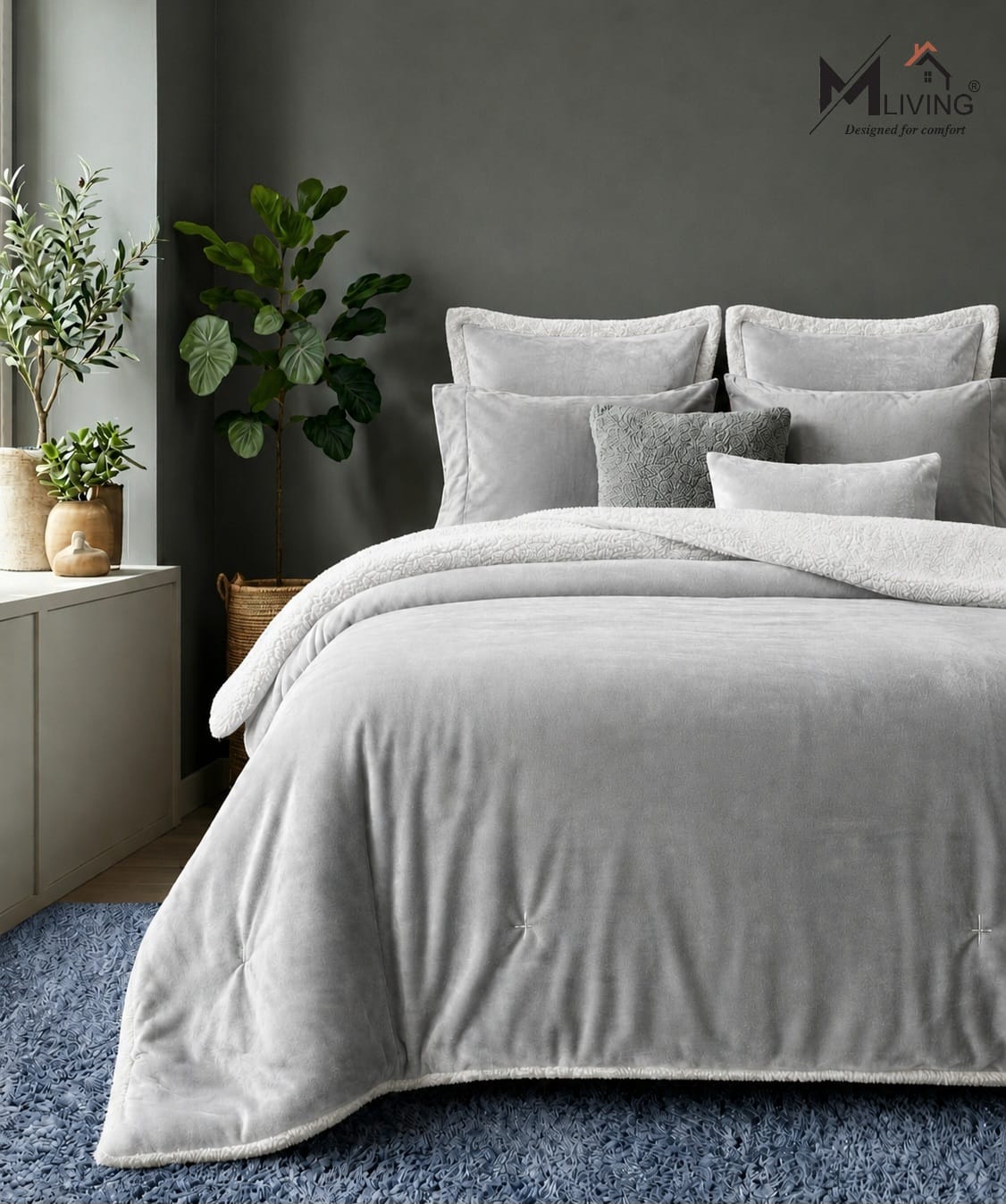 Sherpa Milano King Size Reversible 2 in 1 Blanket - Grey