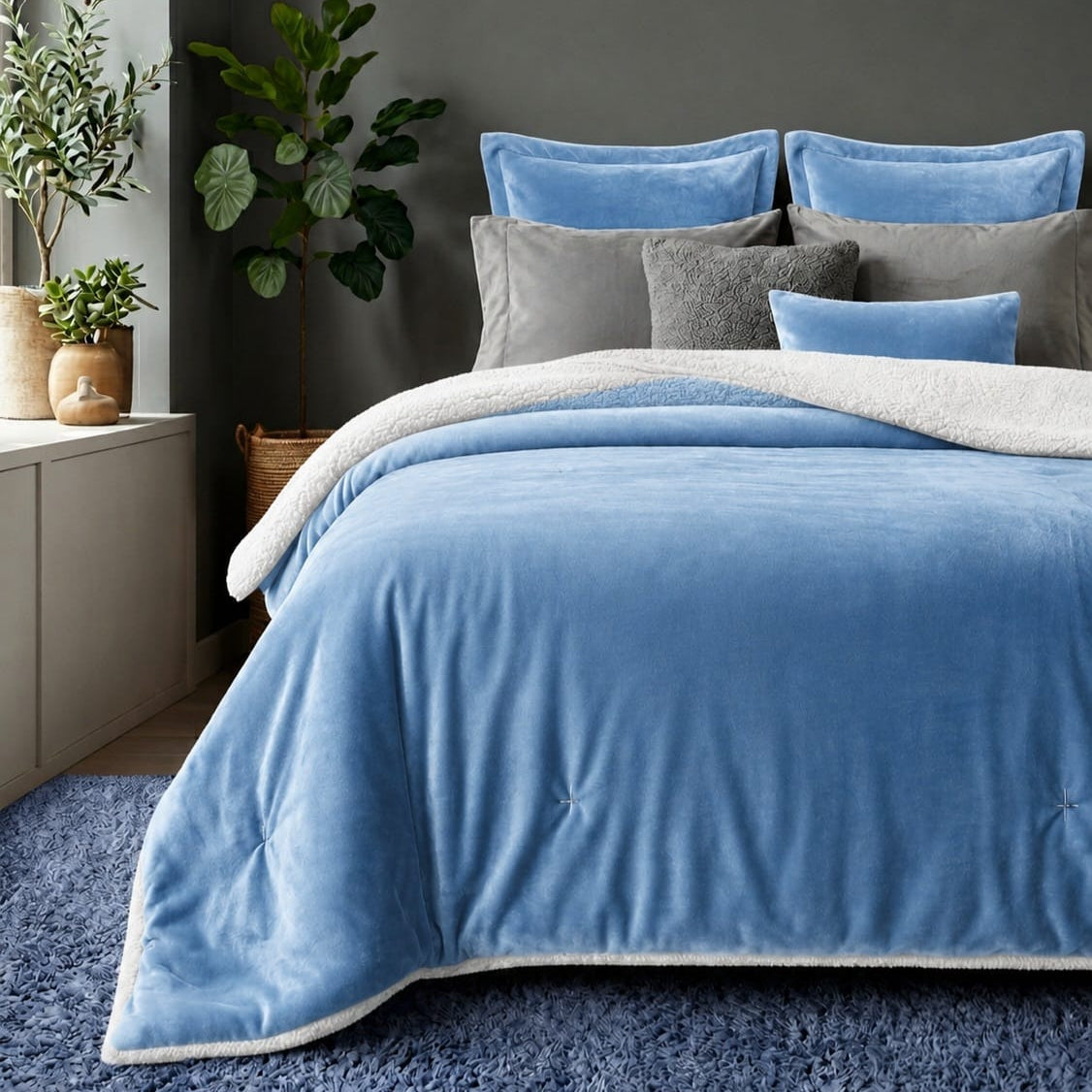 Sherpa Milano King Size Reversible 2 in 1 Blanket -Sky blue