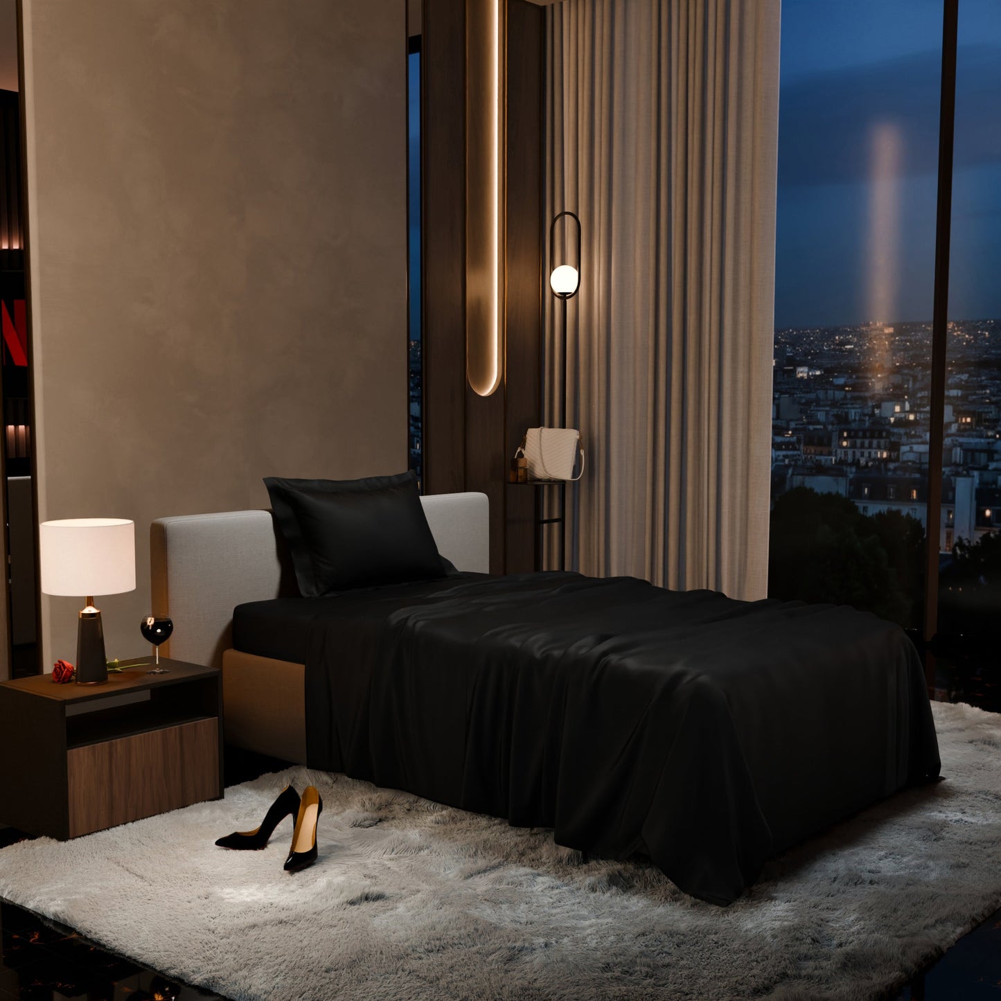 Midnight Black Flat Bedsheet Set