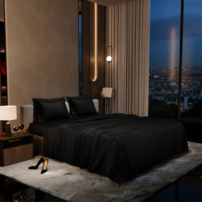 Midnight Black Flat Bedsheet Set