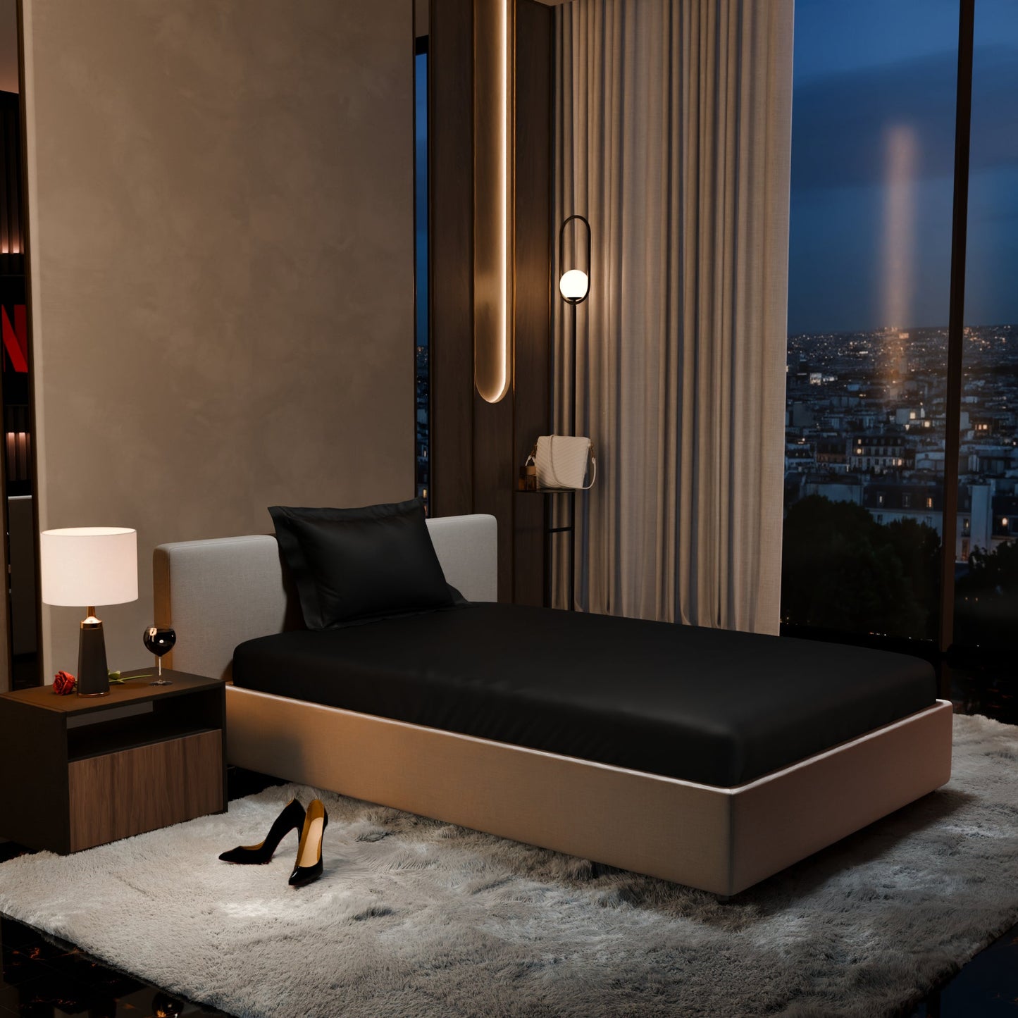 Midnight Black Fitted Bedsheet Set