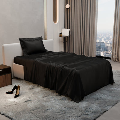 Midnight Black Flat Bedsheet Set