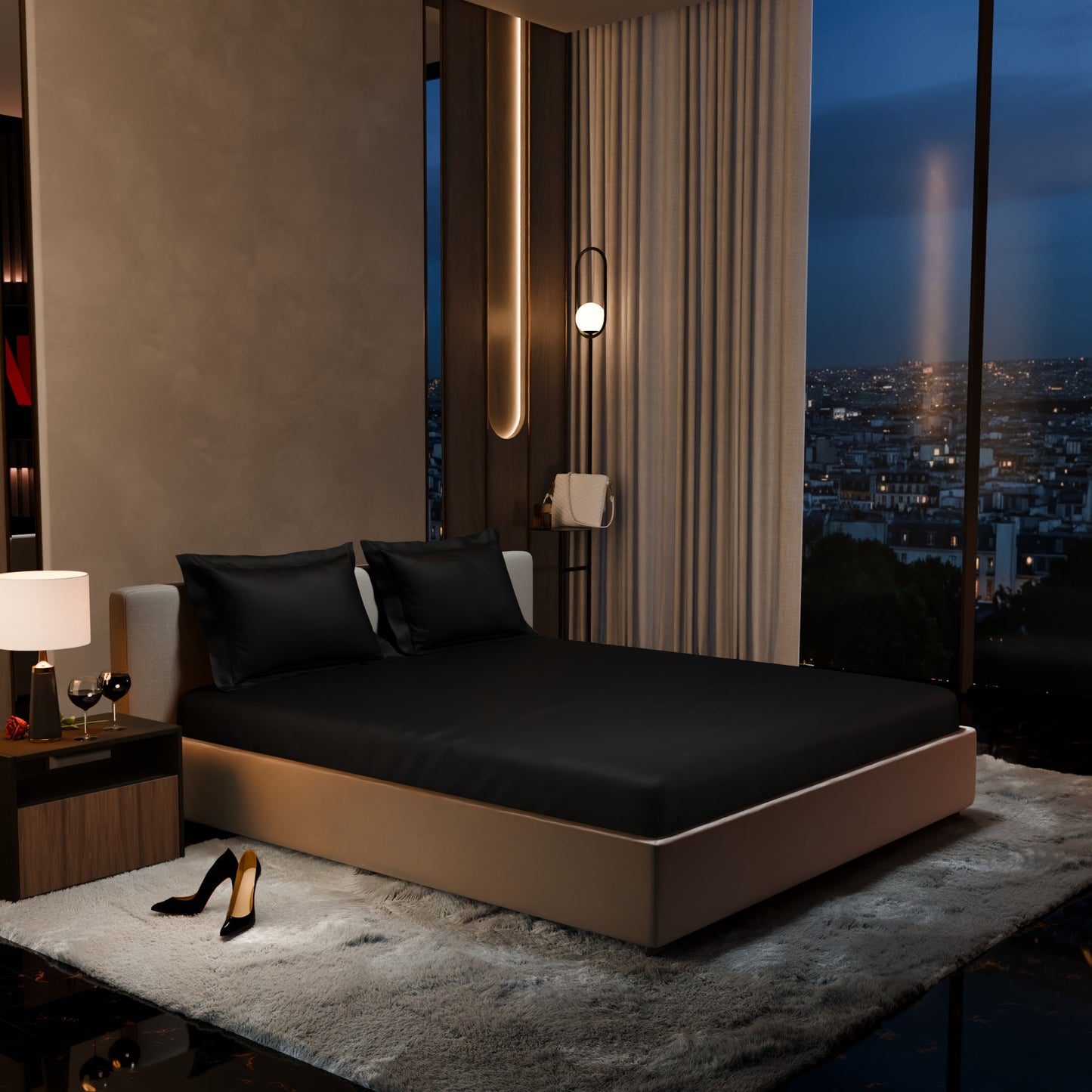Midnight Black Fitted Bedsheet Set
