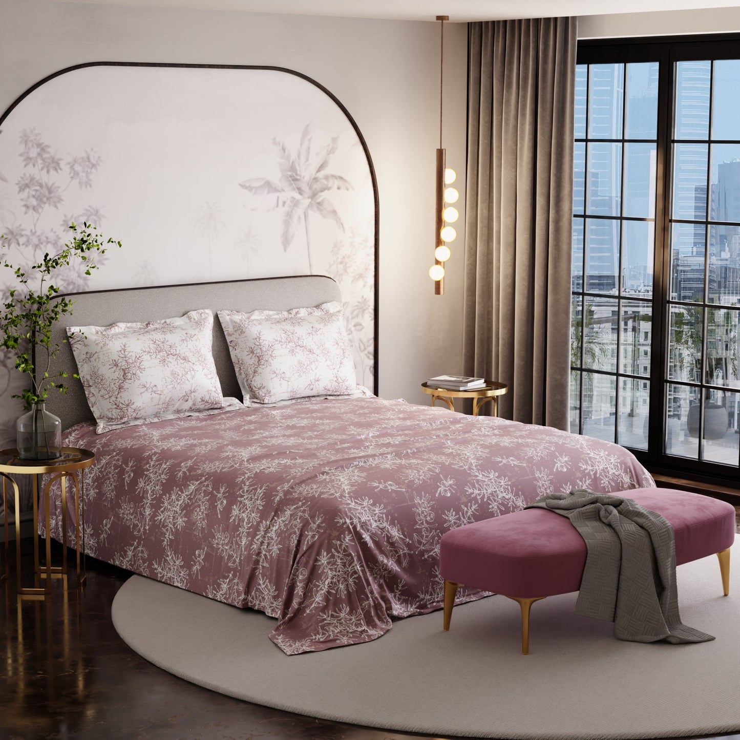 Ember Leaf 300TC 100% Cotton Bedsheet Set