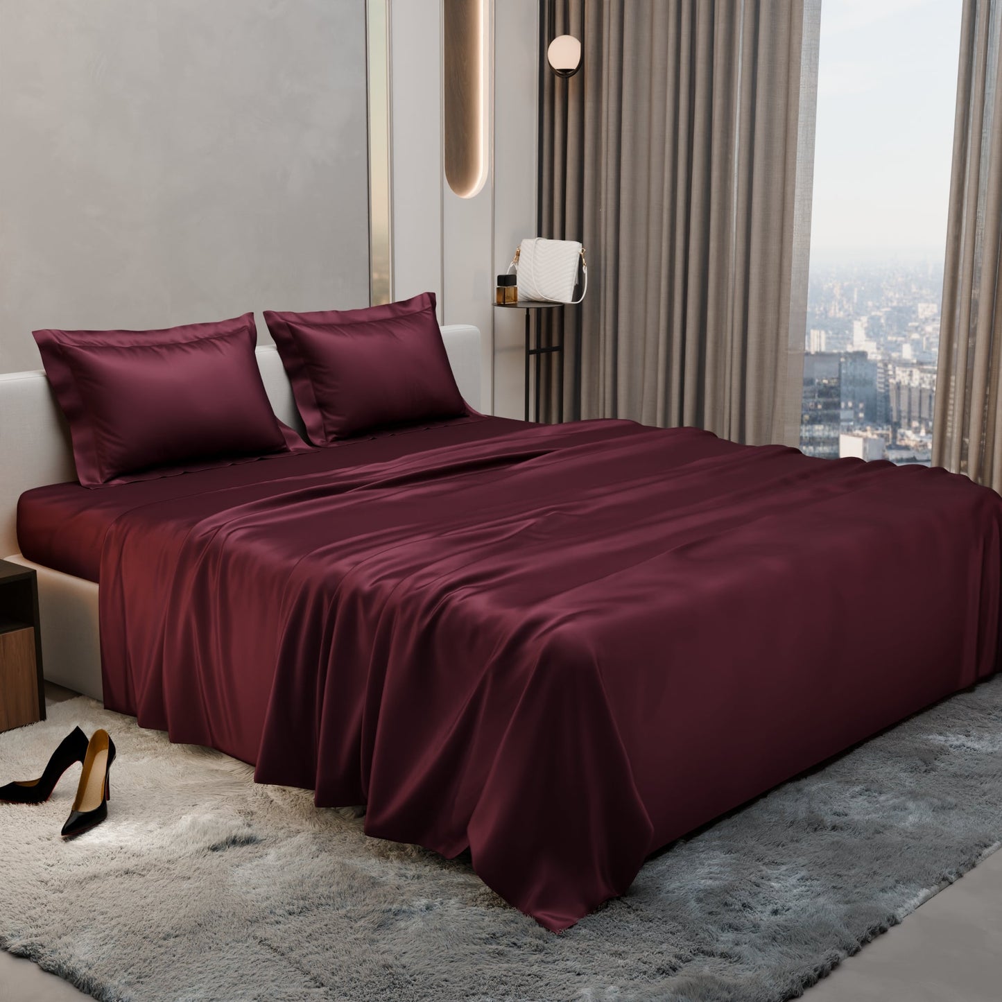 Velvet Wine Flat Bedsheet Set