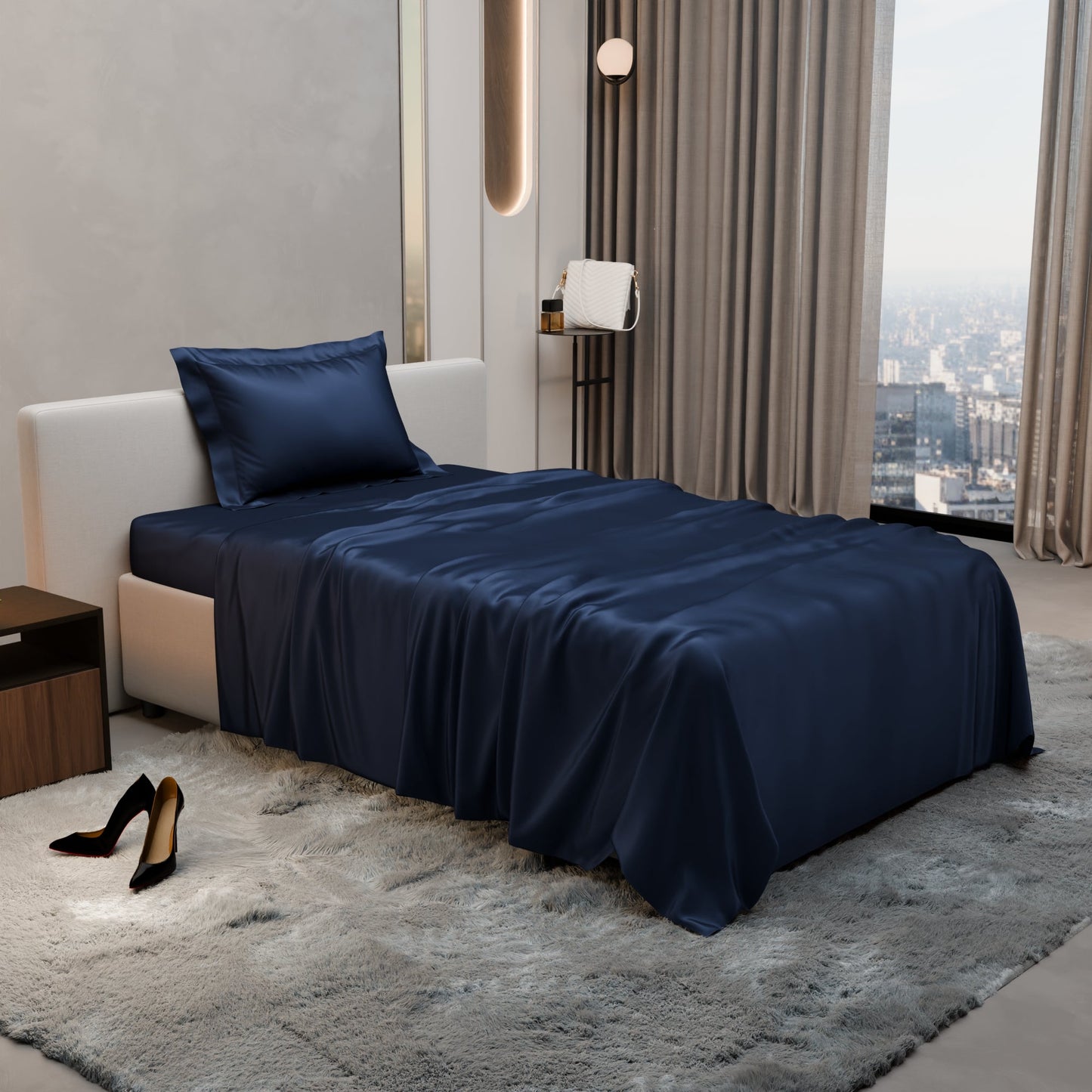 Mystique Blue Flat Bedsheet Set