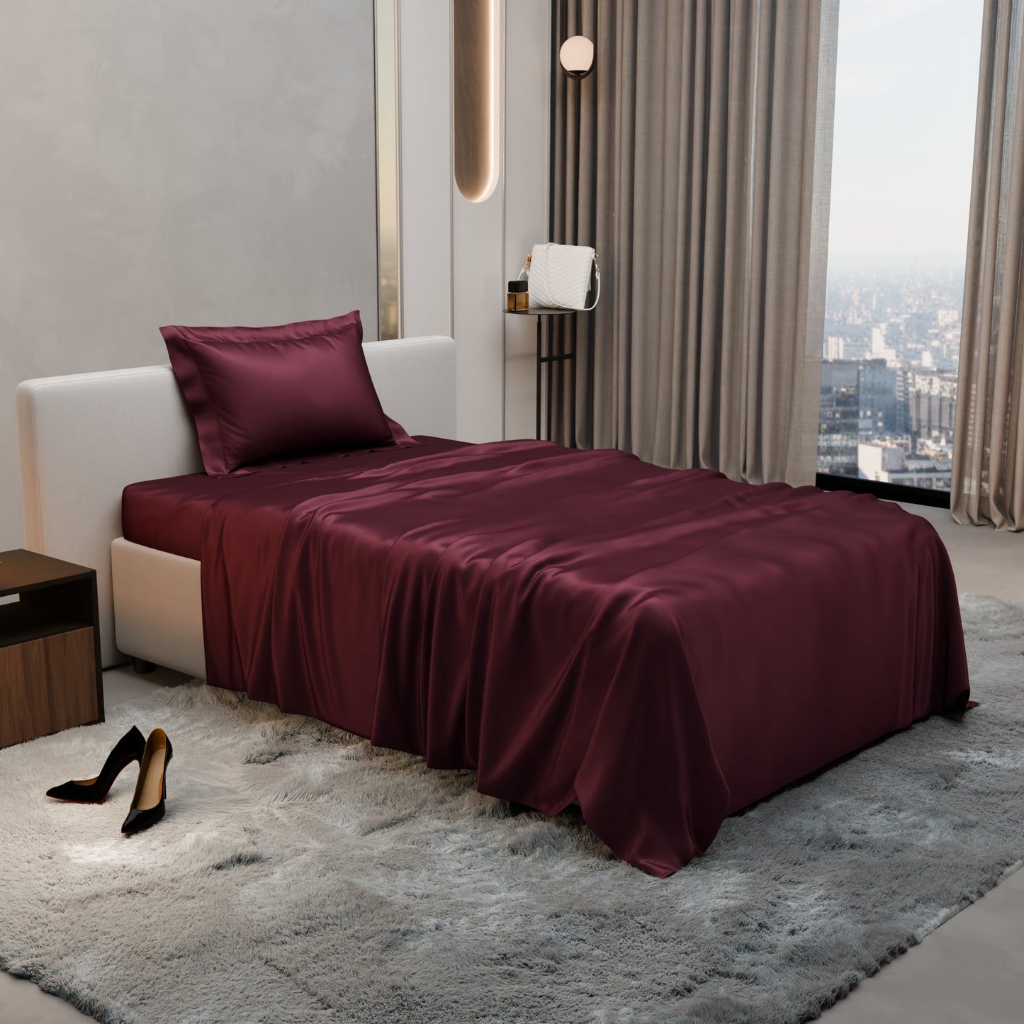 Velvet Wine Flat Bedsheet Set