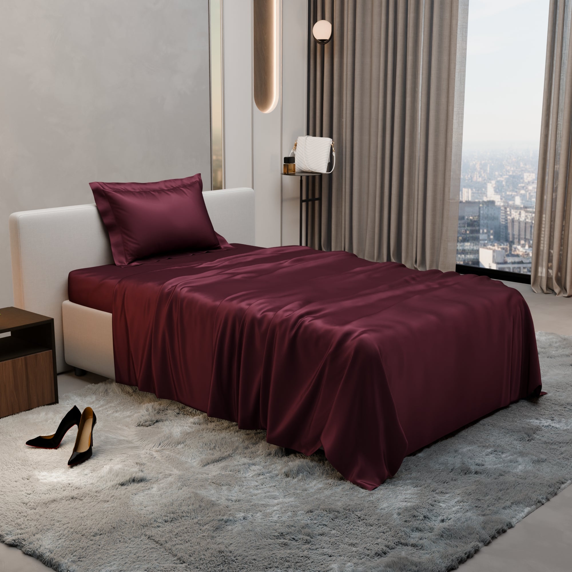 Velvet Wine Flat Bedsheet Set