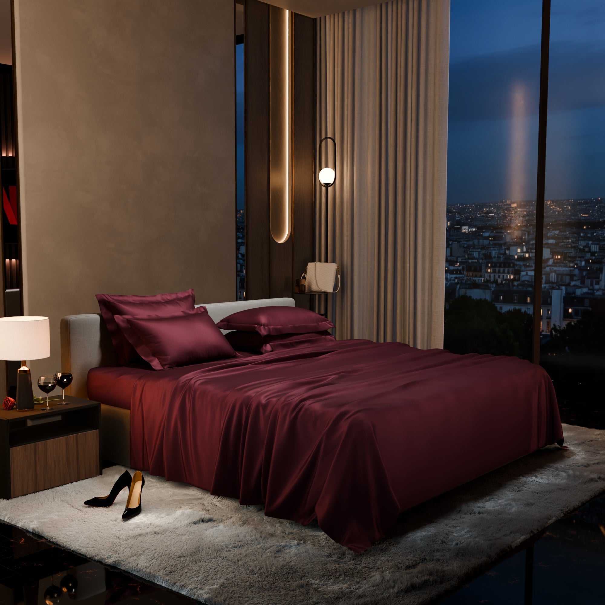 Velvet Wine Flat Bedsheet Set