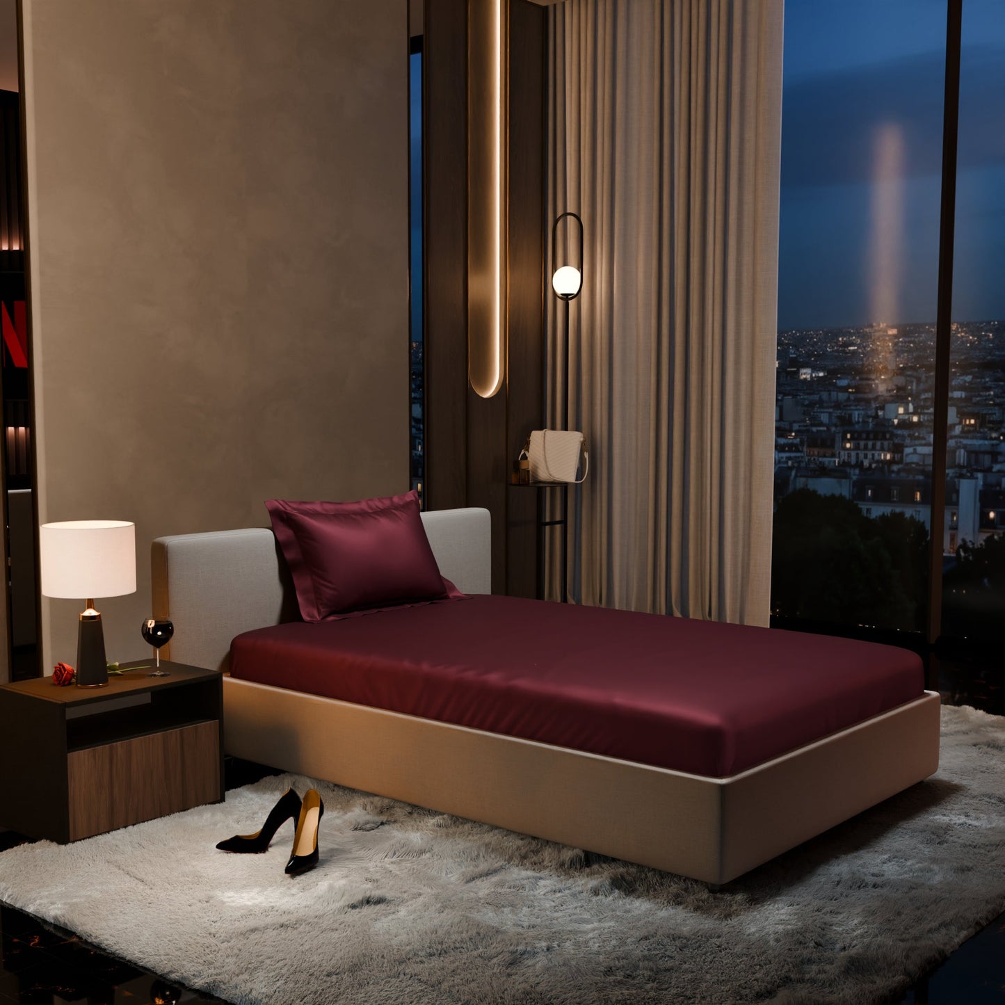 Velvet Wine Fitted Bedsheet Set