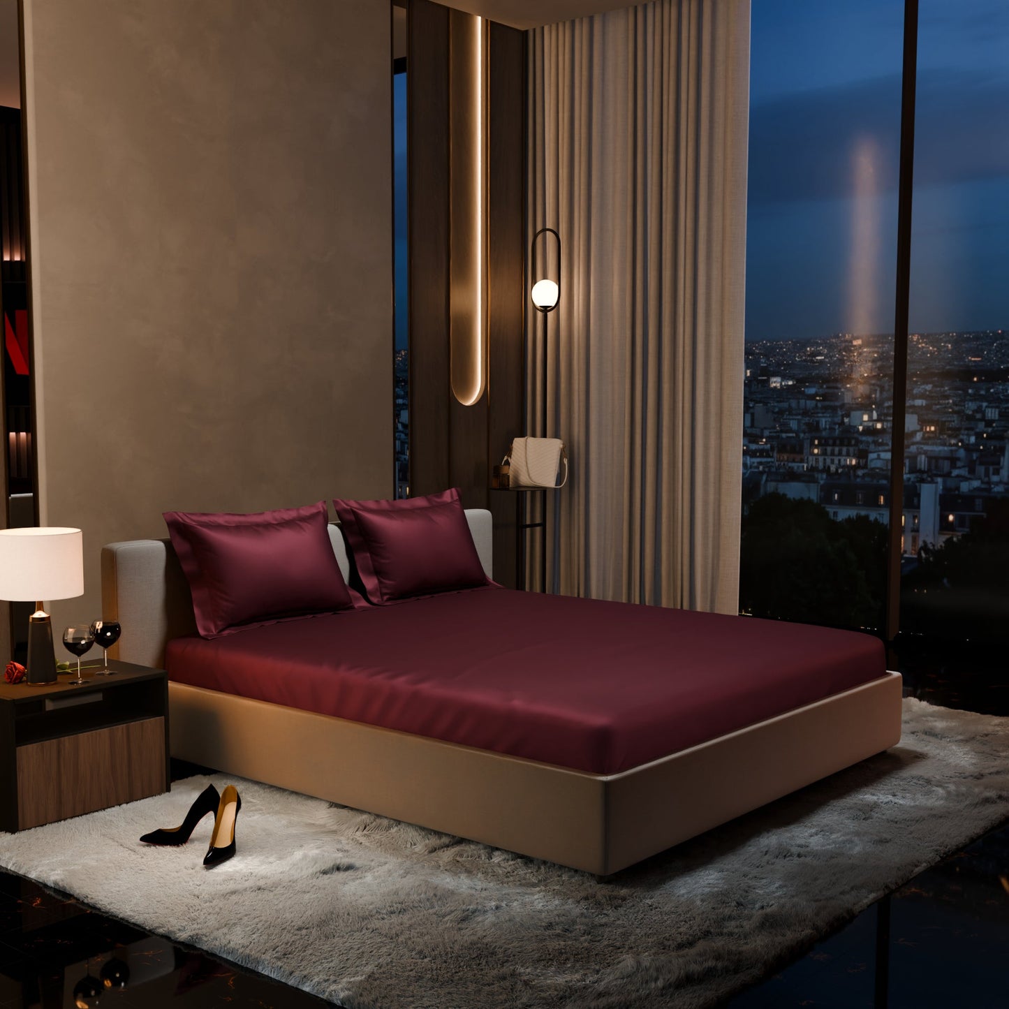 Velvet Wine Fitted Bedsheet Set