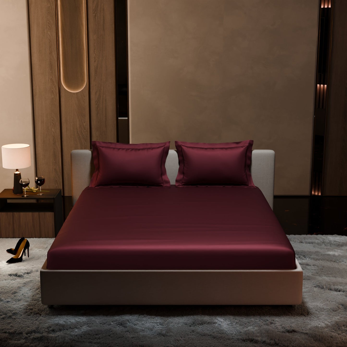 Velvet Wine Fitted Bedsheet Set
