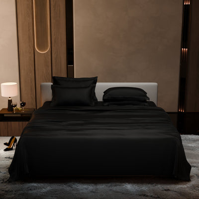 Midnight Black Flat Bedsheet Set