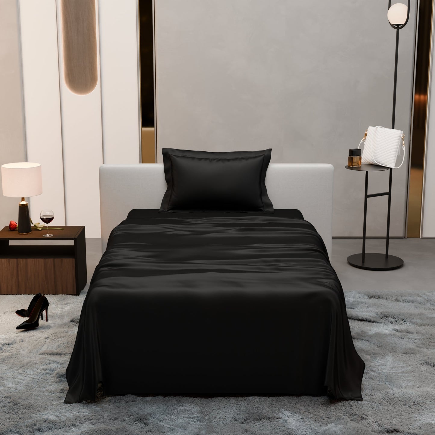 Midnight Black Flat Bedsheet Set