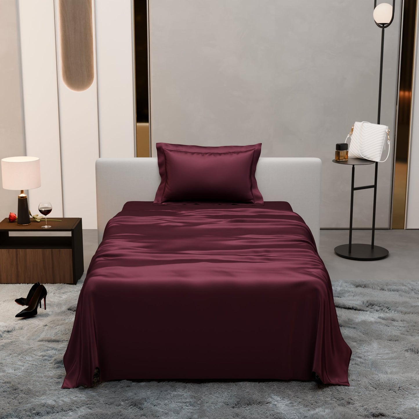 Velvet Wine Flat Bedsheet Set