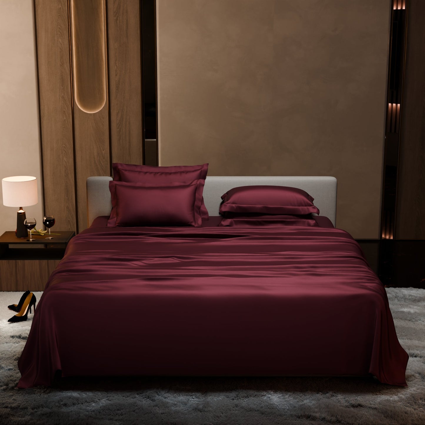 Velvet Wine Flat Bedsheet Set