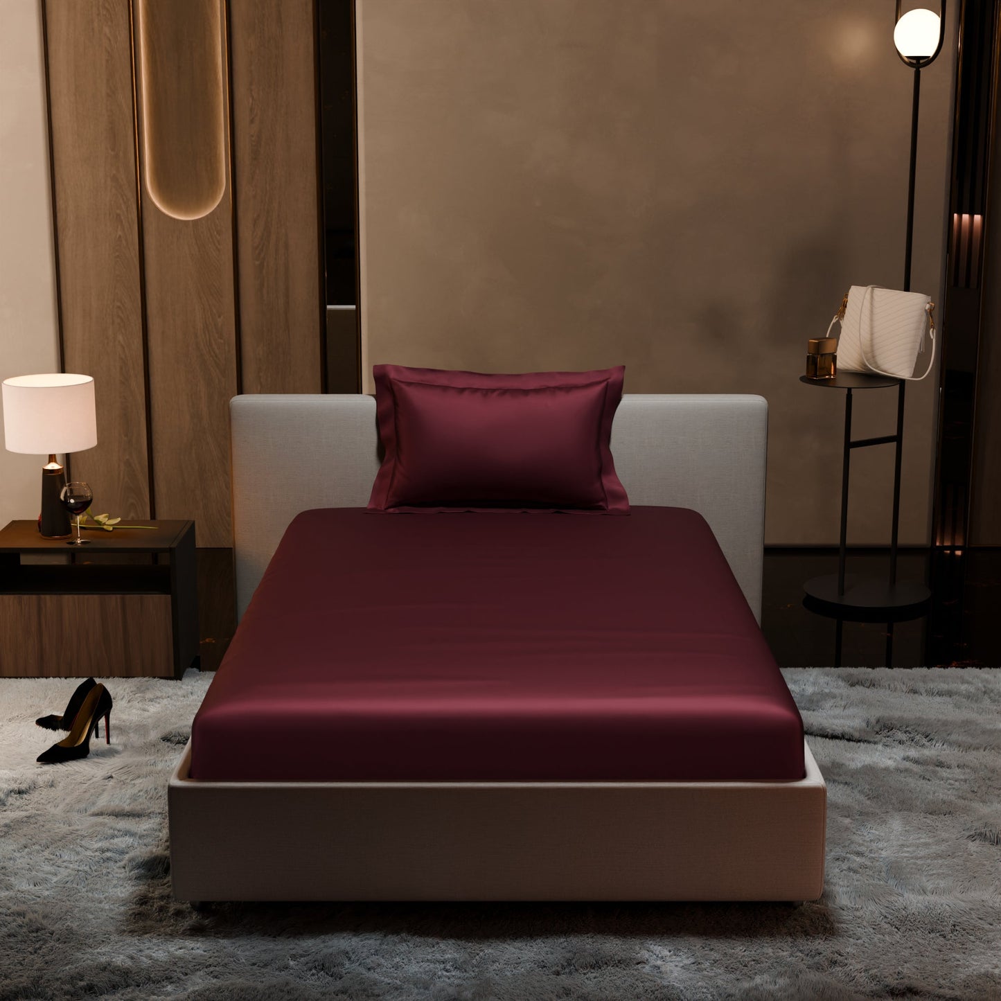 Velvet Wine Fitted Bedsheet Set