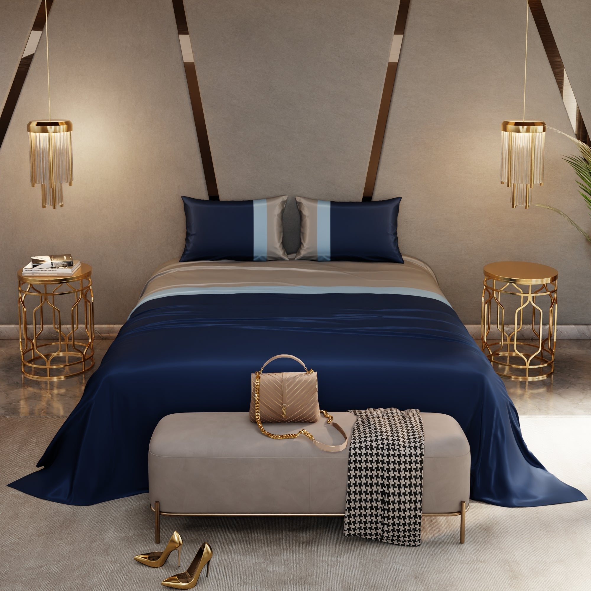 Elegant Tri-Stripes Bedsheet Set
