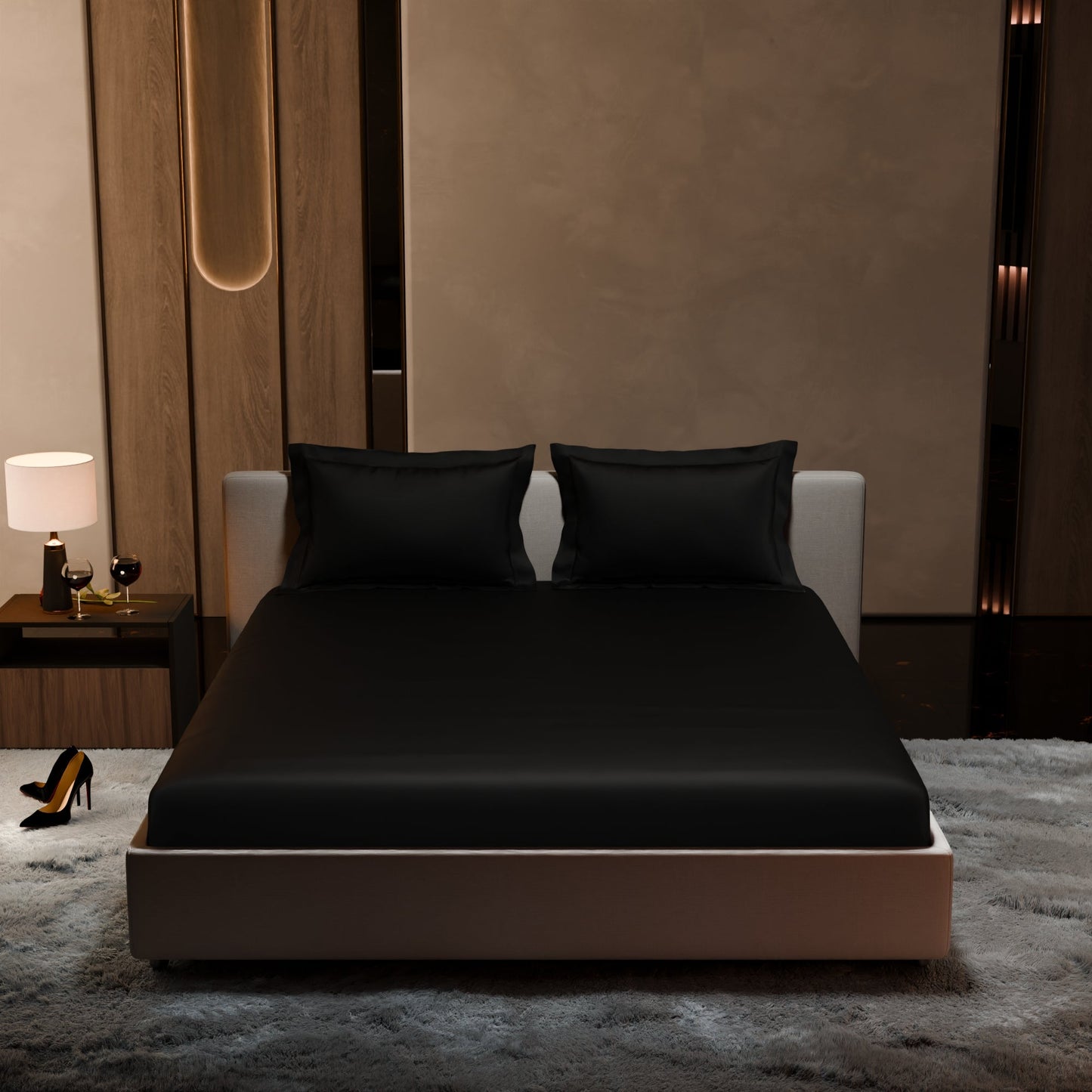 Midnight Black Fitted Bedsheet Set