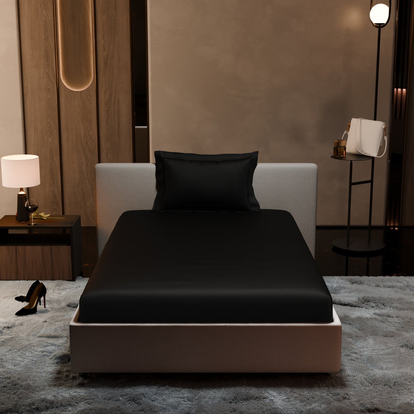 Midnight Black Fitted Bedsheet Set