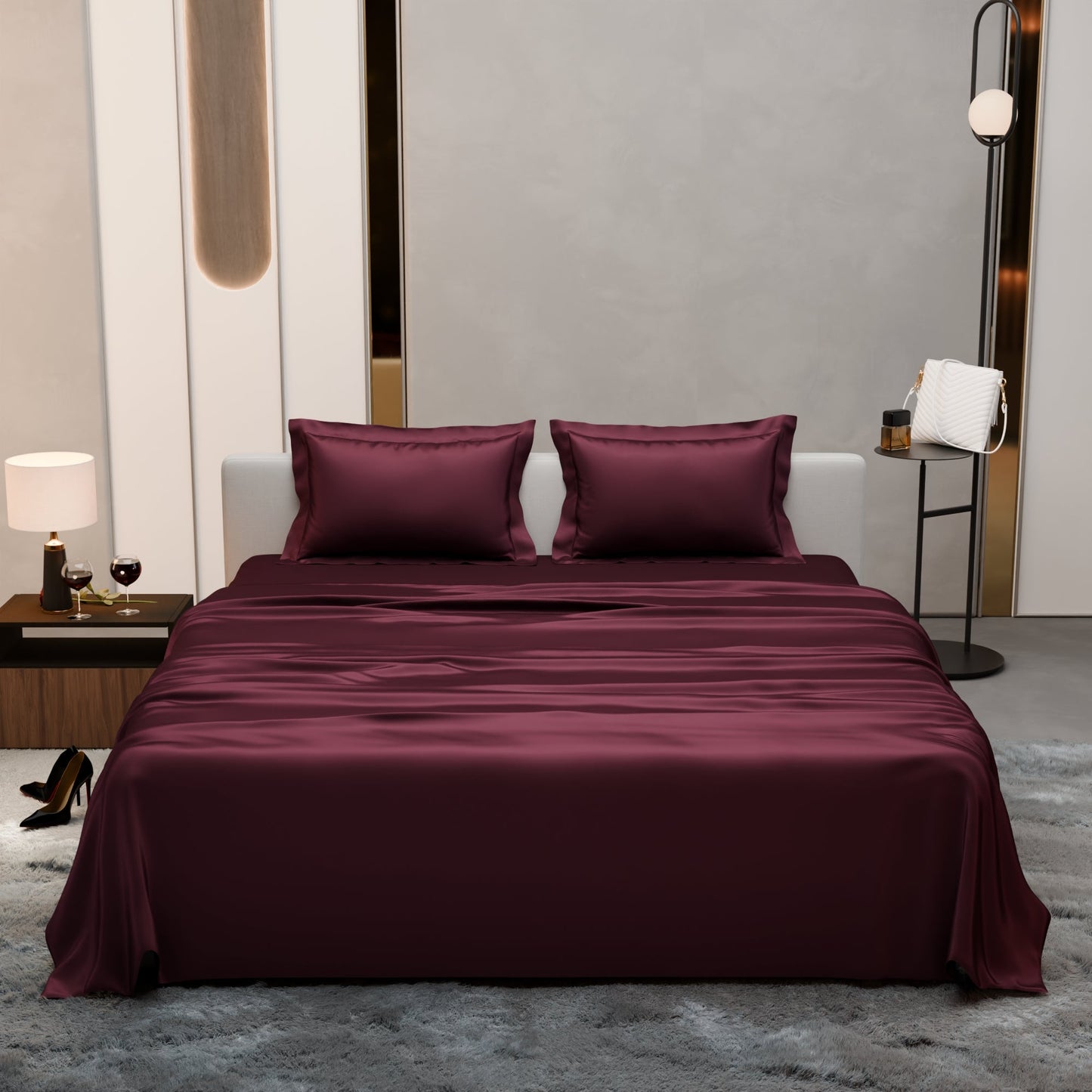 Velvet Wine Flat Bedsheet Set