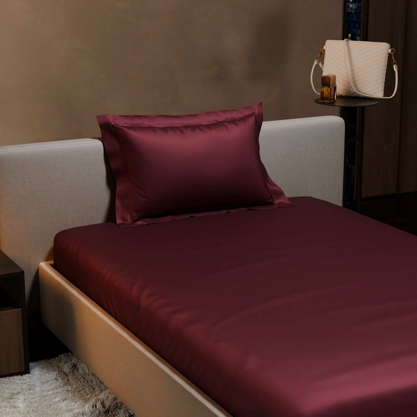 Velvet Wine Fitted Bedsheet Set