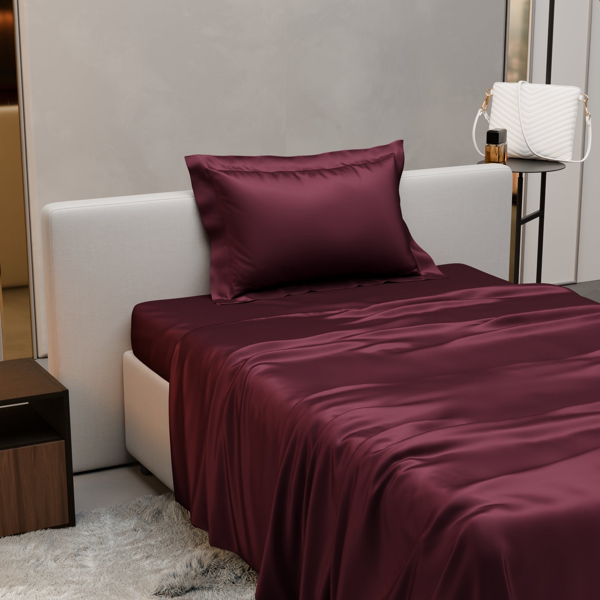 Velvet Wine Flat Bedsheet Set