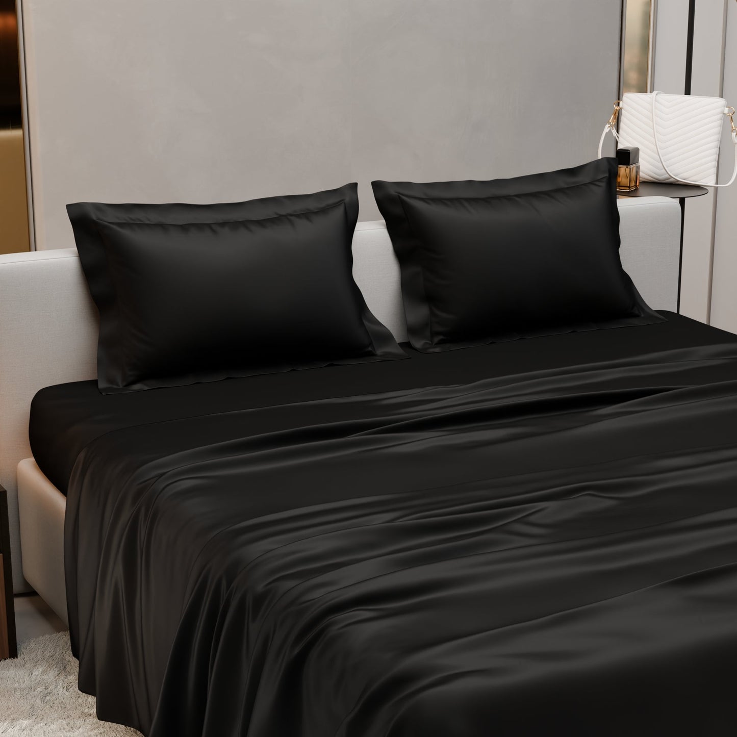 Midnight Black Flat Bedsheet Set