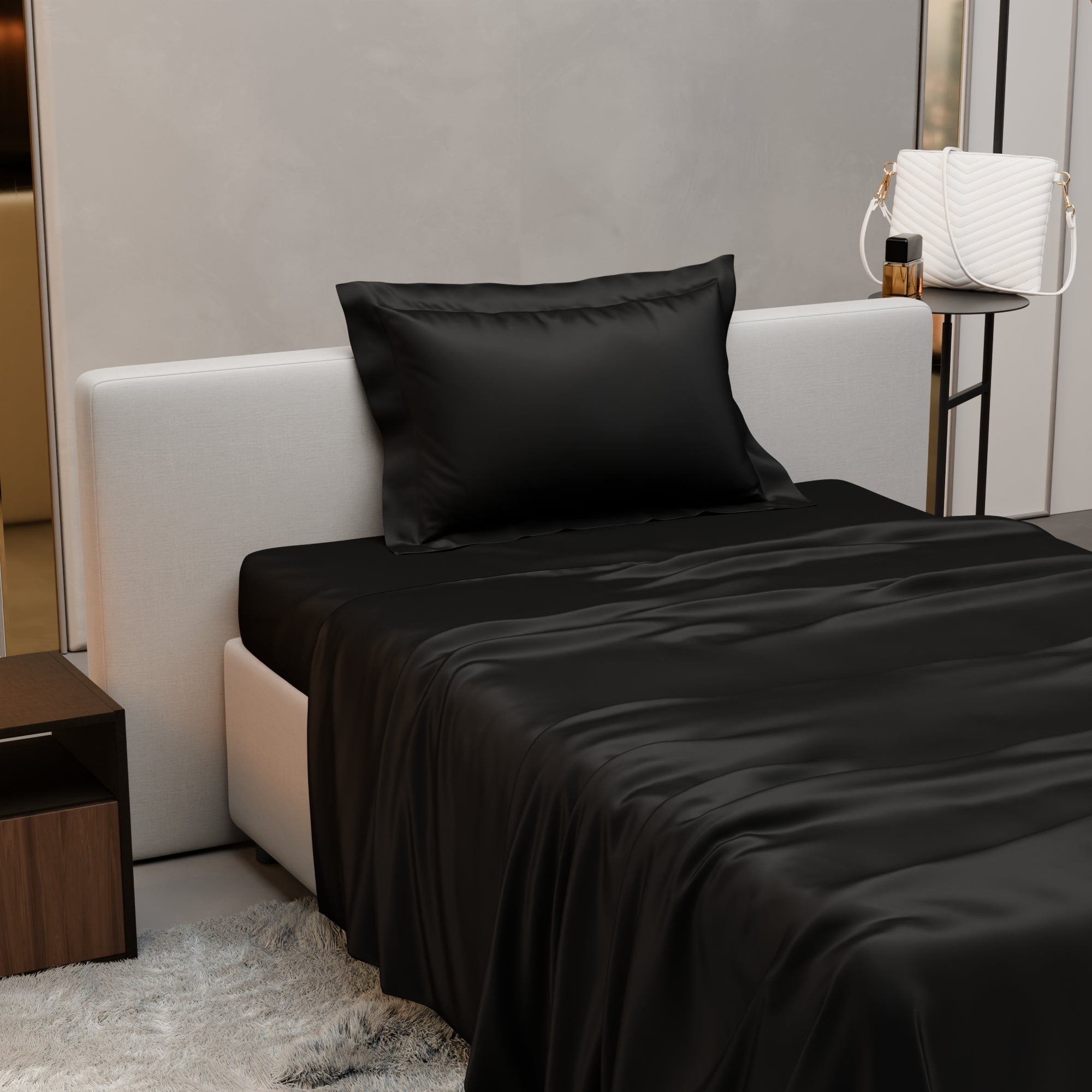 Midnight Black Flat Bedsheet Set