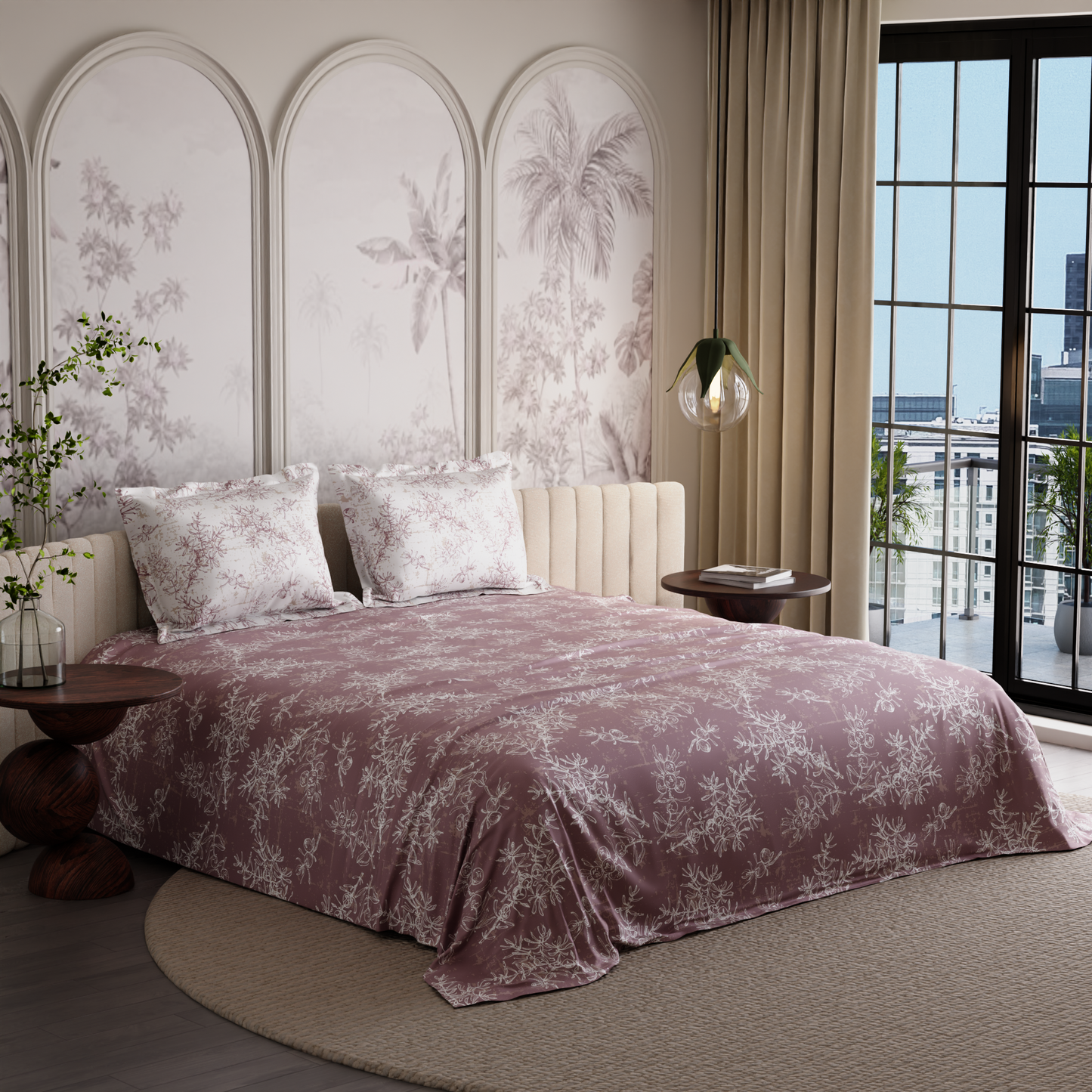 Ember Leaf 300TC 100% Cotton Bedsheet Set