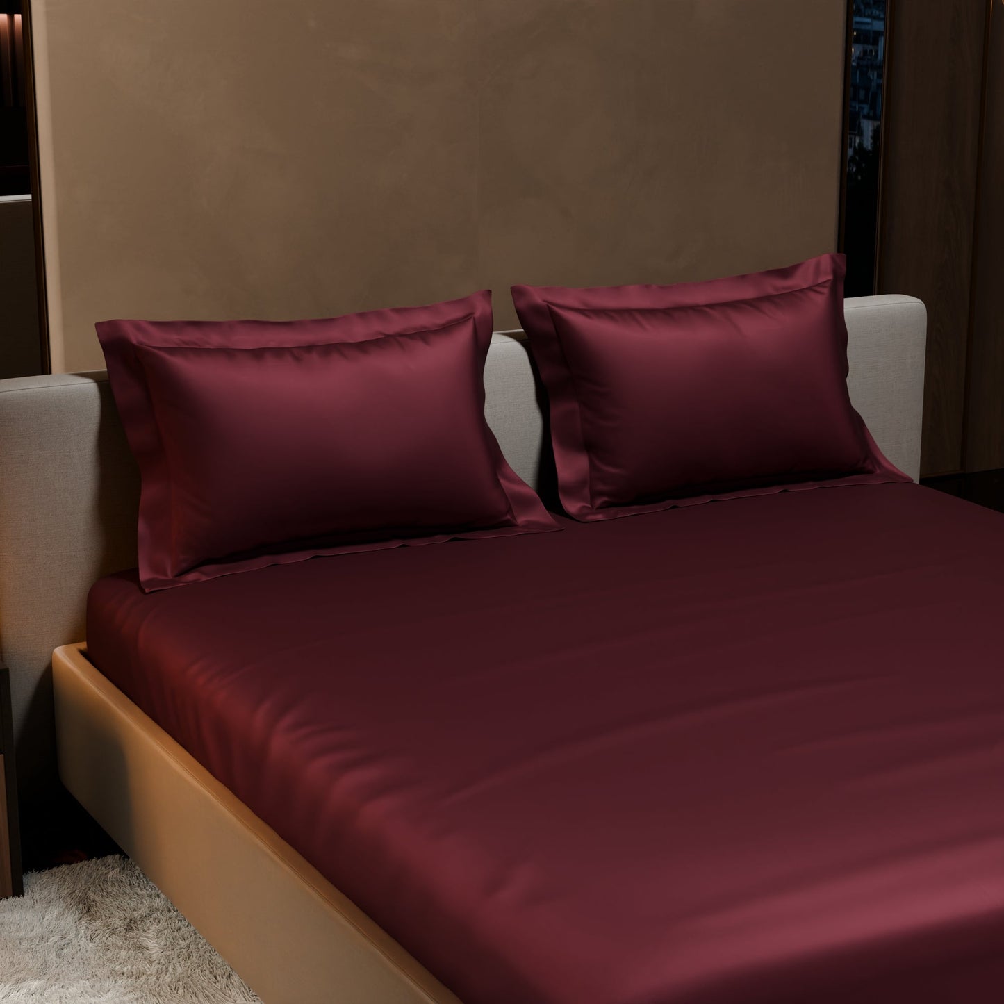 Velvet Wine Fitted Bedsheet Set