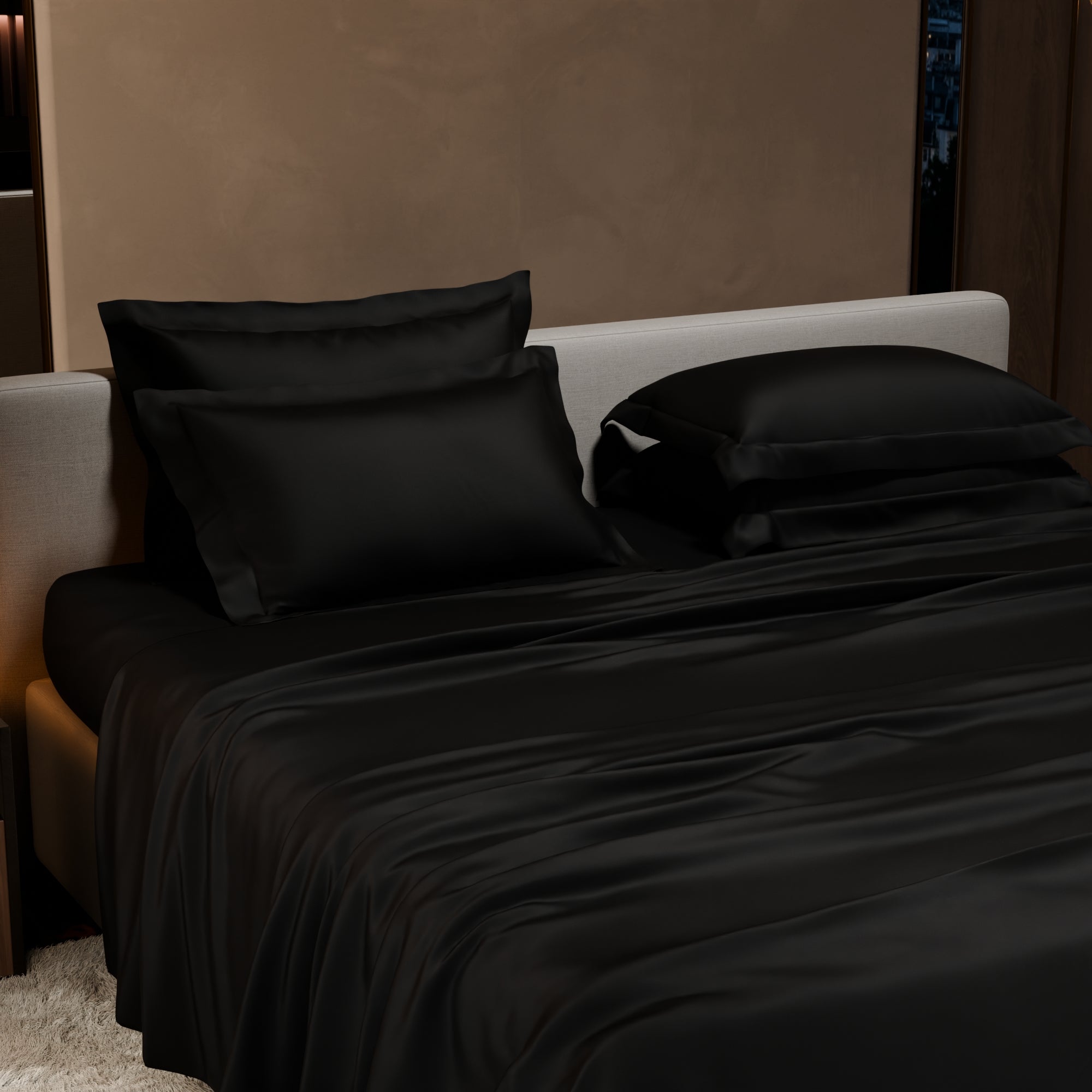 Midnight Black Flat Bedsheet Set