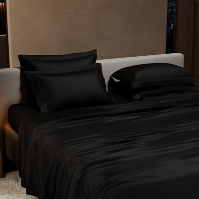 Midnight Black Flat Bedsheet Set