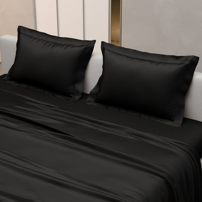 Midnight Black Flat Bedsheet Set
