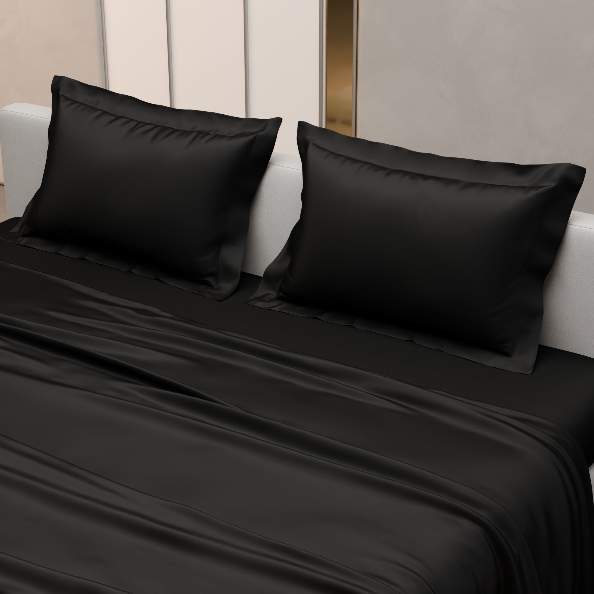 Midnight Black Flat Bedsheet Set