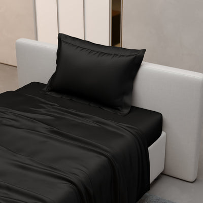 Midnight Black Flat Bedsheet Set