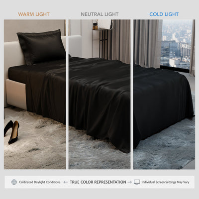 Midnight Black Flat Bedsheet Set
