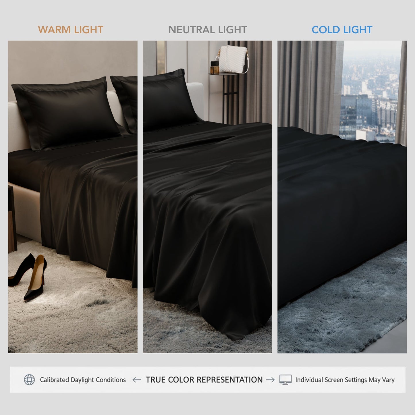 Midnight Black Flat Bedsheet Set