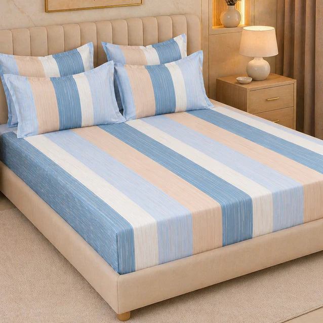 Breeze Stripe King Size Bedsheet Set (1 Bedsheet, 2 Pillow Covers)