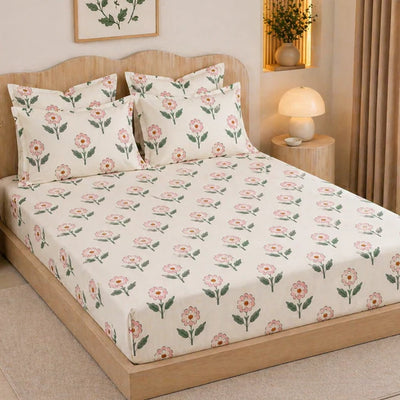Rosette Meadow Floral King Size Bedsheet Set (1 Bedsheet, 2 Pillow Covers)
