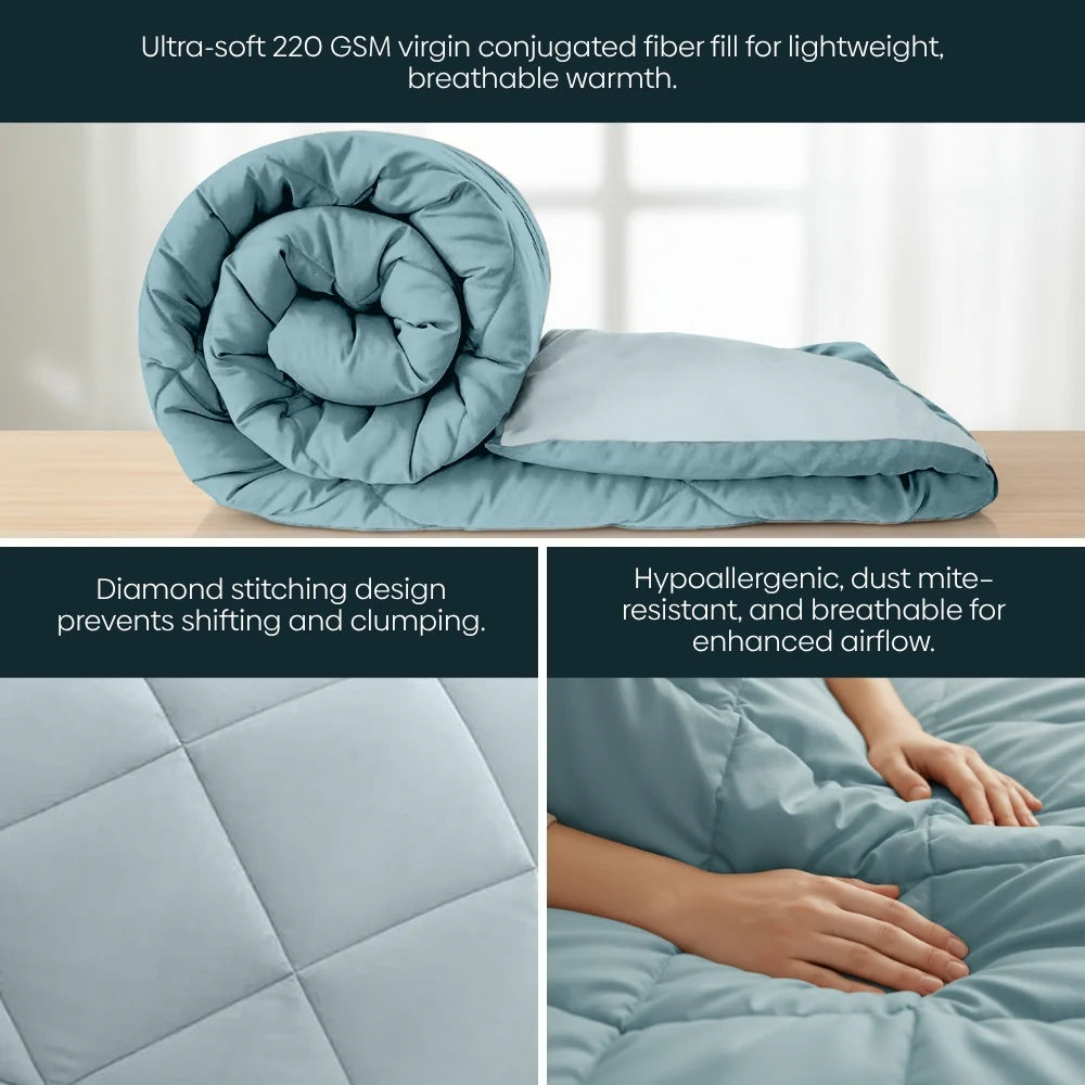 Comfy Flip Solid Reversible Comforter, Sky & Denim (220 GSM)
