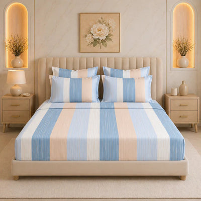 Breeze Stripe King Size Bedsheet Set (1 Bedsheet, 2 Pillow Covers)