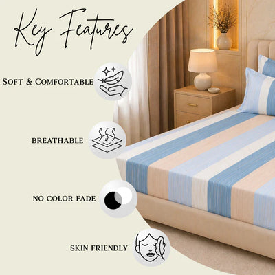 Breeze Stripe King Size Bedsheet Set (1 Bedsheet, 2 Pillow Covers)
